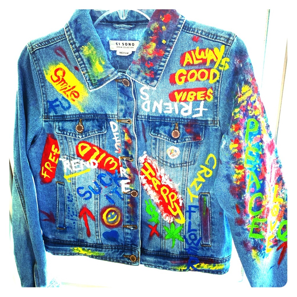 Handmade graffiti Jeans jacket! New!